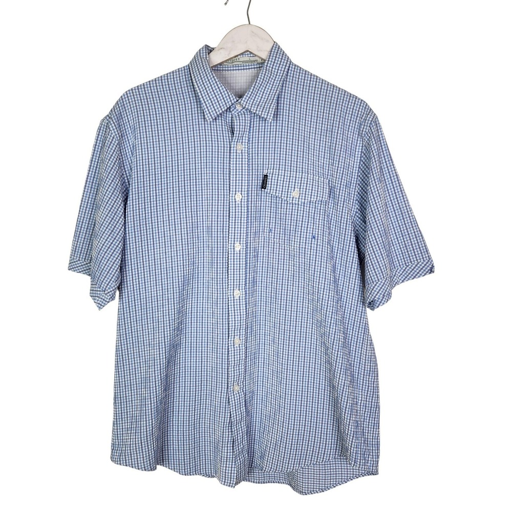 CRIQUET Shirt Mens Large Blue Check Short‎ Sleeve Vented Fishing Button Up
